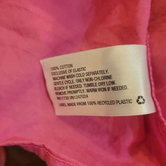 A New Day Women's Hot Pink Cotton Puff Sleeves Baby Doll Tiered Dress w Pockets - Picture 15 of 16